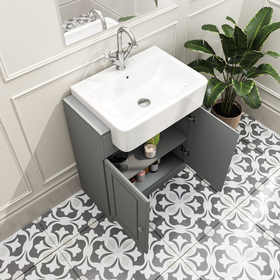 Grade A2 - 670mm Light Grey Freestanding Vanity Unit with Basin - Westbury