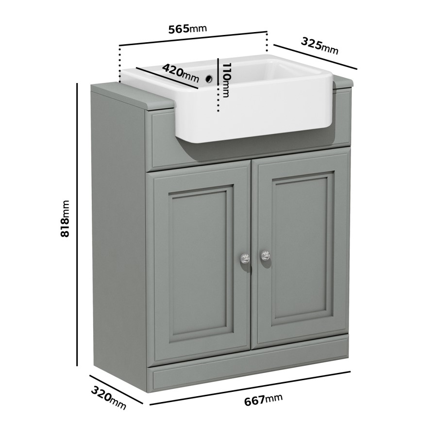 Grade A2 - 670mm Light Grey Freestanding Vanity Unit with Basin - Westbury
