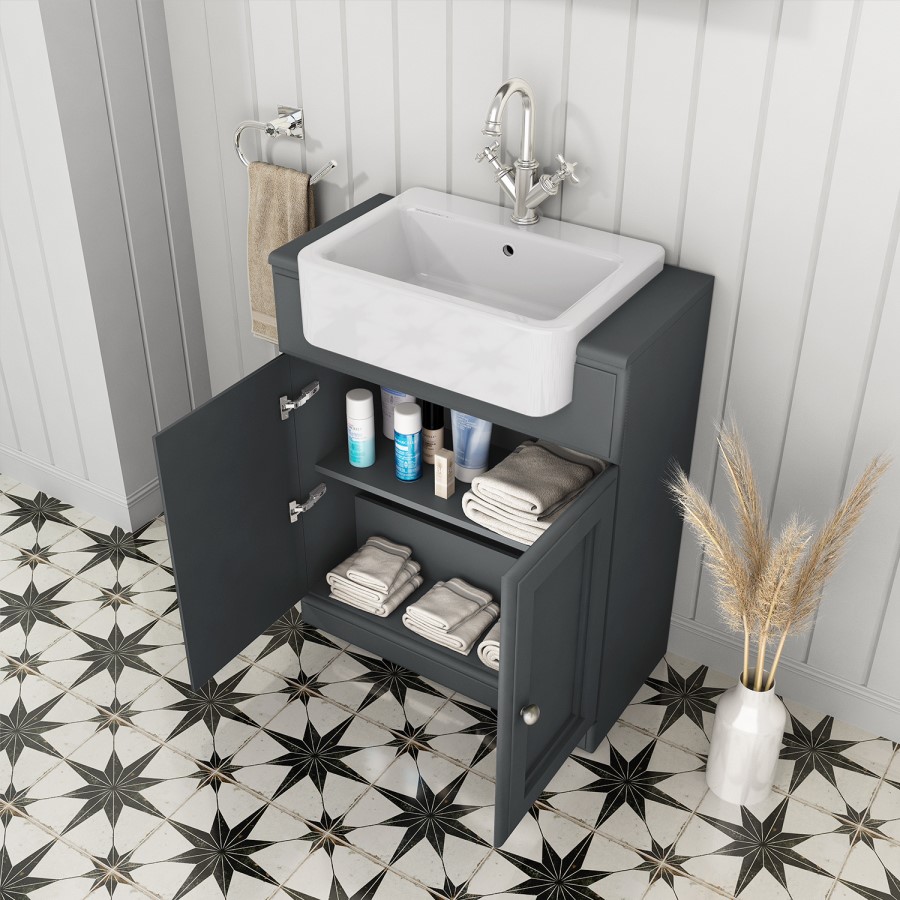 GRADE A1 - 670mm Dark Grey Freestanding Vanity Unit with Basin - Westbury