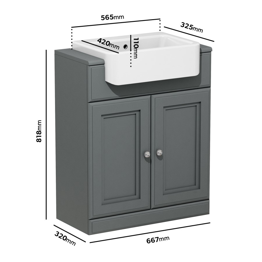 GRADE A1 - 670mm Dark Grey Freestanding Vanity Unit with Basin - Westbury