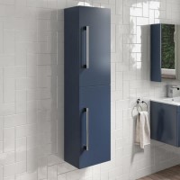 Double Door Blue Wall Mounted Tall Bathroom Cabinet with Chrome Handles 350 x 1400mm - Ashford