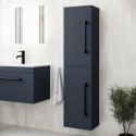 BUN/BeBa_27060/78321 Double Door Blue Wall Mounted Tall Bathroom Cabinet with Black Handles 350 x 1400mm - Ashford