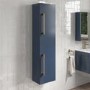 Grade A2 - Double Door Blue Wall Mounted Tall Bathroom Cabinet with Brass Handles 350 x 1400mm - Ashford