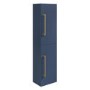 Double Door Blue Wall Mounted Tall Bathroom Cabinet with Brass Handles 350 x 1400mm - Ashford