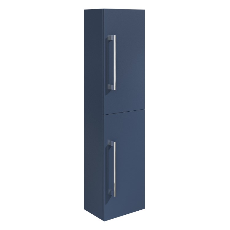 Grade A2 - Double Door Blue Wall Mounted Tall Bathroom Cabinet with Chrome Handles 350 x 1400mm - Ashford