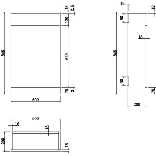 500mm Blue Back to Wall Toilet Unit and black fittings - Ashford