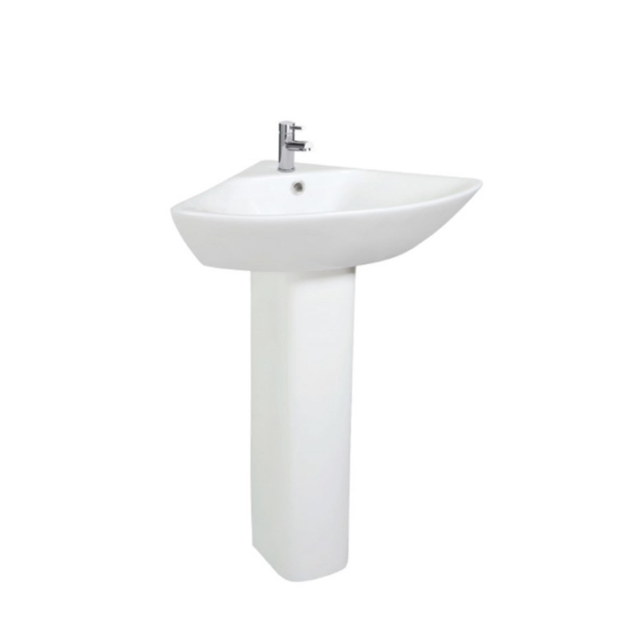 Grade A1 - Cloakroom Suite with Corner Pedestal Basin and Square Close Coupled Toilet