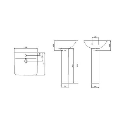 Cloakroom Suite with Pedestal Basin and Square Close Coupled Corner Toilet