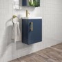 400mm Blue Cloakroom Wall Hung Vanity Unit with Basin and Brass Handle - Ashford