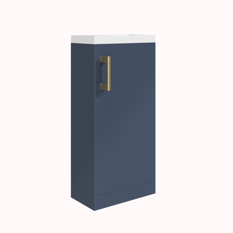 Grade A1 - 400mm Blue Cloakroom Vanity Unit with Basin and Brass Handle - Ashford