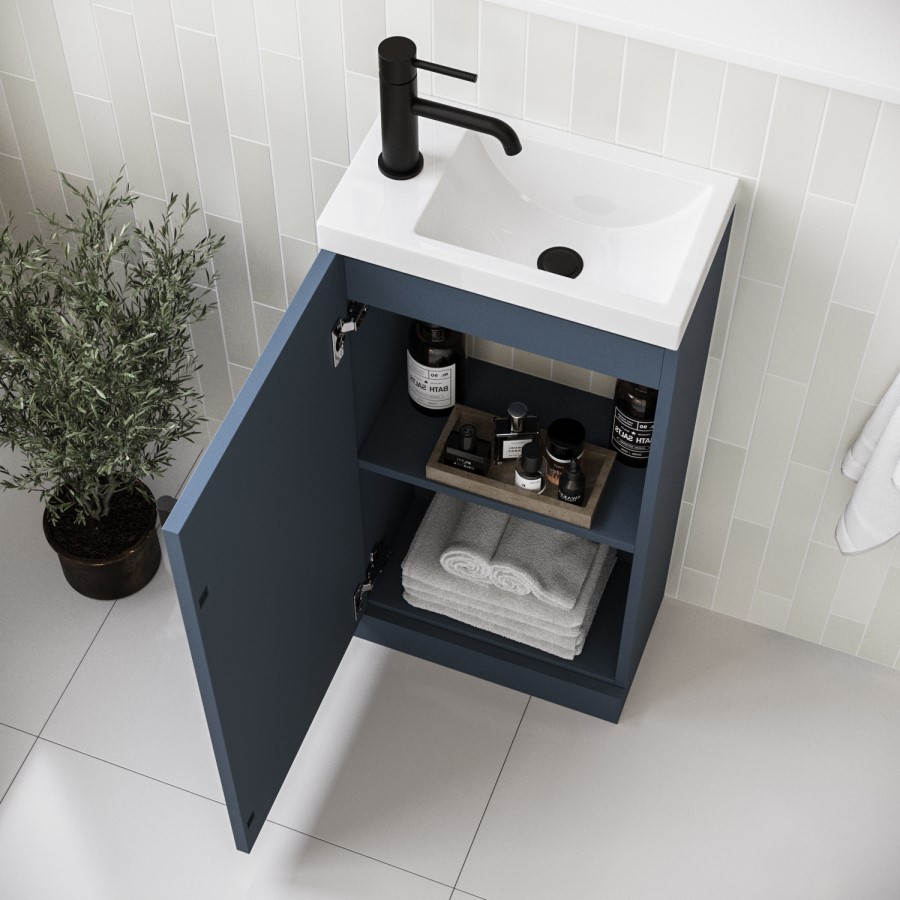 ONLY OPENED - 400mm Blue Cloakroom Freestanding Vanity Unit with Basin and Black Handle - Ashford
