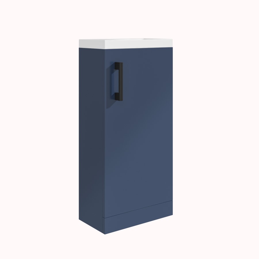 ONLY OPENED - 400mm Blue Cloakroom Freestanding Vanity Unit with Basin and Black Handle - Ashford
