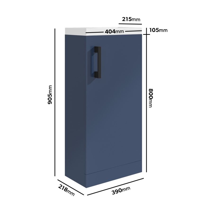 ONLY OPENED - 400mm Blue Cloakroom Freestanding Vanity Unit with Basin and Black Handle - Ashford