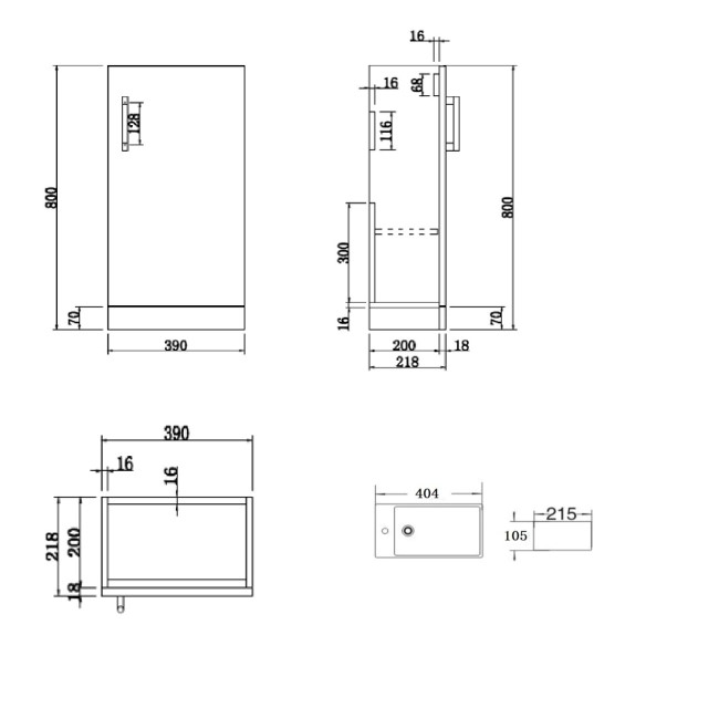 400mm Grey Cloakroom Freestanding Vanity Unit with Basin and Black Handle - Ashford