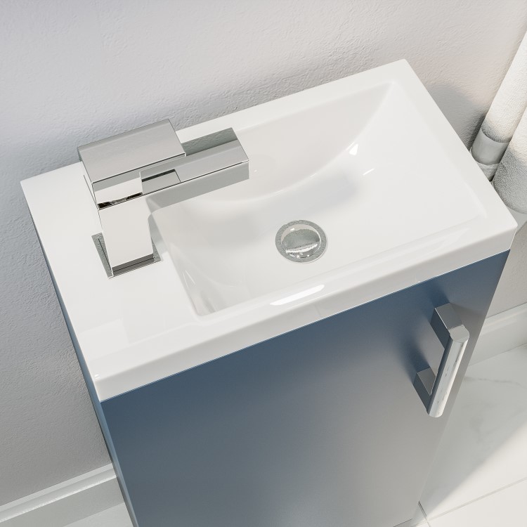 Close Coupled Toilet and Blue Vanity Unit Cloakroom Suite - Ashford