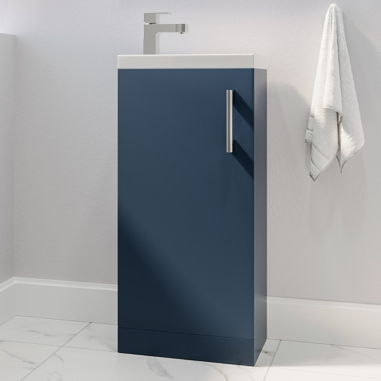 Close Coupled Toilet and Blue Vanity Unit Cloakroom Suite - Ashford