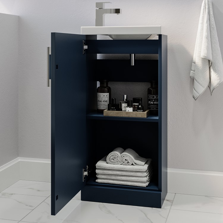 Wall Hung Toilet and Navy Matt Gloss Basin Vanity Unit Cloakroom Suite - Ashford