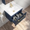 600mm Blue Wall Hung Vanity Unit with Basin and Brass Handle - Ashford