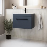 600mm Blue Wall Hung Vanity Unit with Basin and Black Handle - Ashford