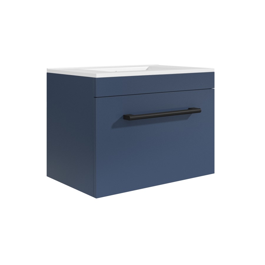 Grade A1 - 600mm Blue Wall Hung Vanity Unit with Basin and Black Handle - Ashford