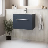 600mm Blue Wall Hung Vanity Unit with Basin and Chrome Handle - Ashford