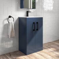 Grade A2 - 500mm Blue Freestanding Vanity Unit with Basin and Black Handle - Ashford