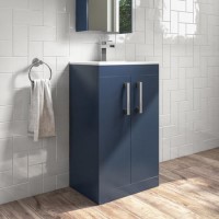 Grade A2 - 500mm Blue Freestanding Vanity Unit with Basin and Chrome Handle - Ashford