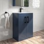Grade A2 - 600mm Blue Freestanding Vanity Unit with Basin and Black Handle - Ashford