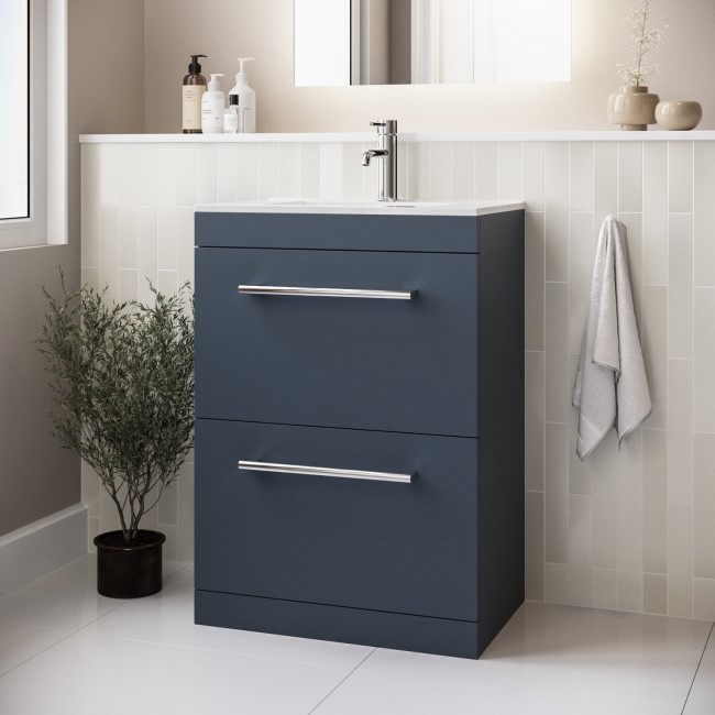 600mm Blue Freestanding Vanity Unit with Basin and Chrome Handle - Ashford