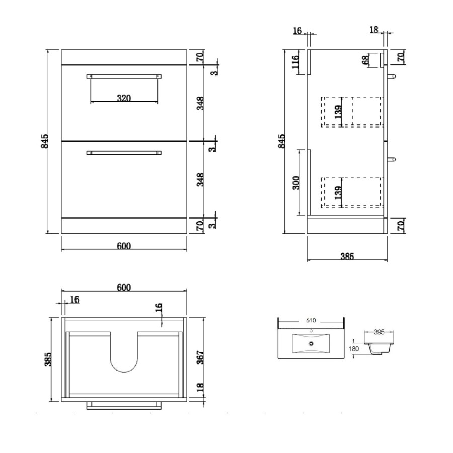 1100mm Grey Toilet and Sink Drawer Unit with Round Toilet and Chrome fittings  - Ashford