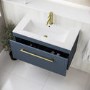 800mm Blue Wall Hung Vanity Unit with Basin and Brass Handle - Ashford