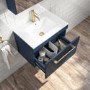 800mm Blue Wall Hung Vanity Unit with Basin and Brass Handle - Ashford