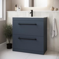 800mm Blue Freestanding Vanity Unit with Basin and Black Handle - Ashford