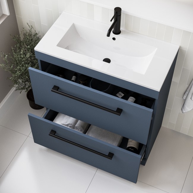 800mm Blue Freestanding Vanity Unit with Basin and Black Handle - Ashford