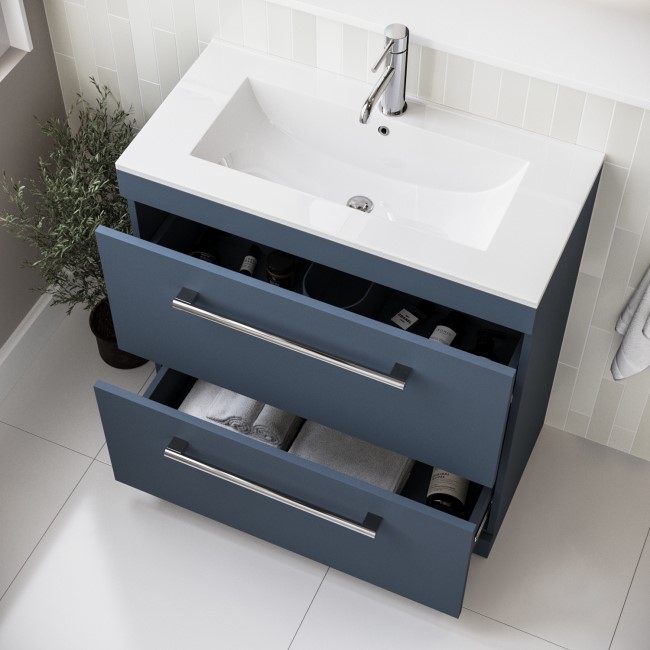 800mm Blue Freestanding Vanity Unit with Basin and Chrome Handle - Ashford