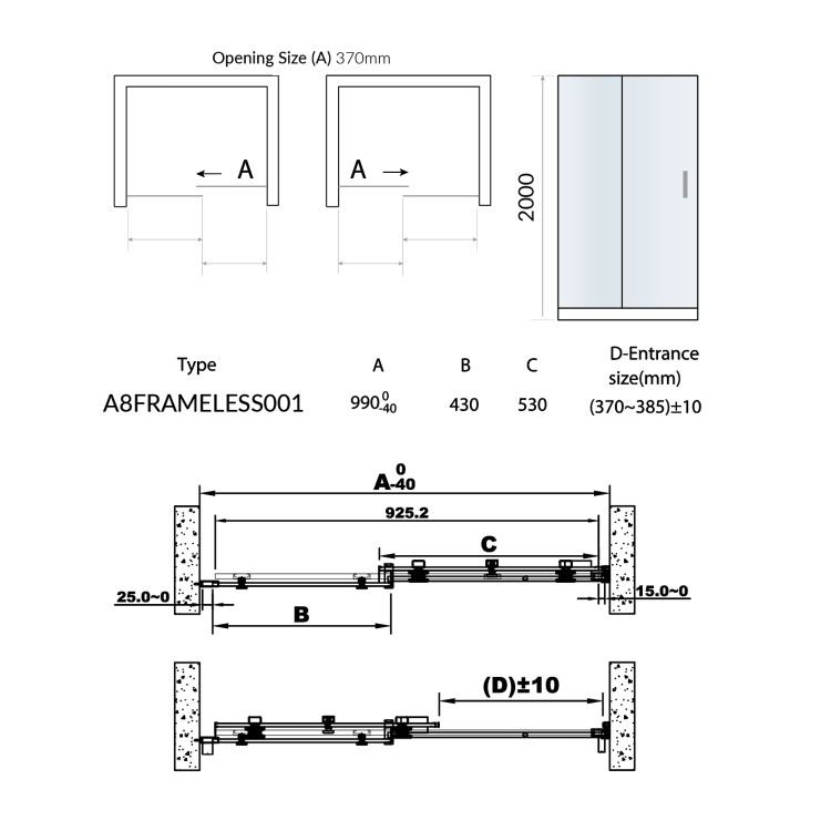 1000 x 800mm Rectangular Sliding Shower Enclosure - Frameless