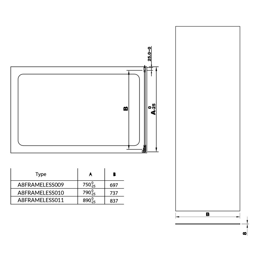 1100 x 800mm Rectangular Sliding Shower Enclosure - Frameless