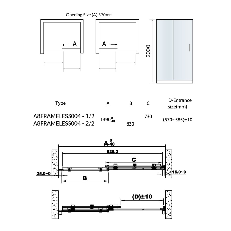 1400 x 900mm Rectangular Sliding Shower Enclosure - Frameless