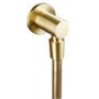 Brushed Brass Dual Outlet Thermostatic Mixer Shower with Round Wall Mounted Shower Head & Pencil Handset - Arissa