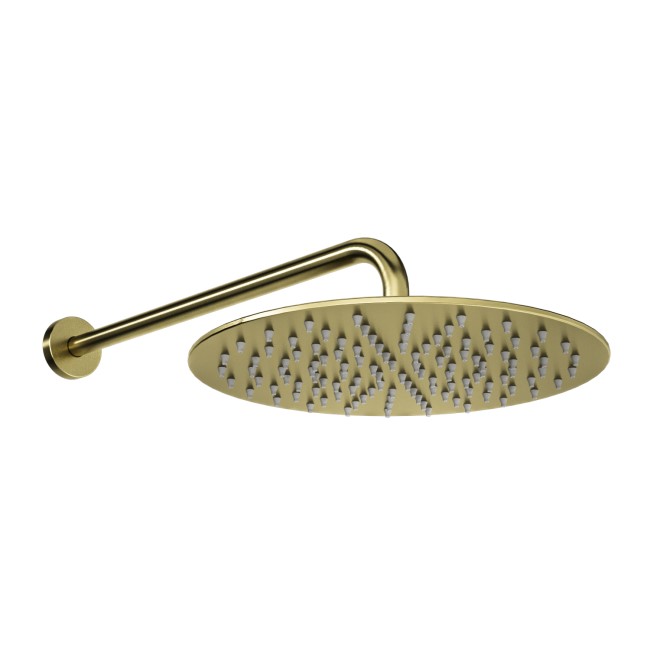 Brushed Brass Round Shower Head 250mm and Wall Arm - Arissa