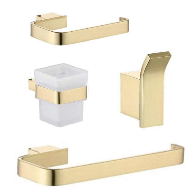 Arissa Brushed Brass 4 Piece Bathroom Accessory Set 