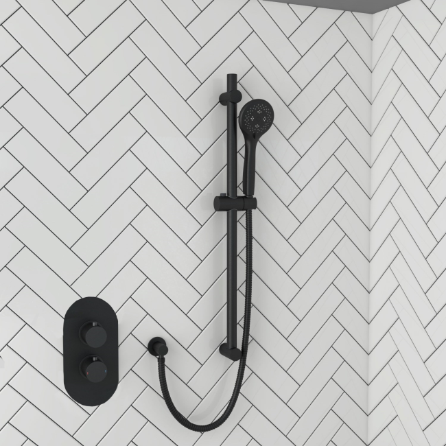 Grade A2 - Black Single Outlet Thermostatic Mixer Shower Set with Hand Shower - Arissa