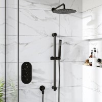 Black Dual Outlet Wall Mounted Thermostatic Mixer Shower with Hand Shower - Arissa