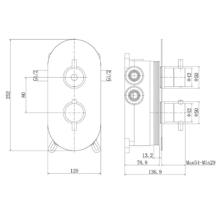 Black Dual Outlet Wall Mounted Thermostatic Mixer Shower Set with Hand Shower - Arissa