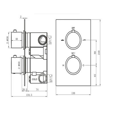 Arissa Matt Black Dual Control Round Concealed Valve - 2 Outlet