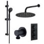 Black Concealed Shower Mixer with Triple Control & Round Wall Mounted Head and Handset - Arissa