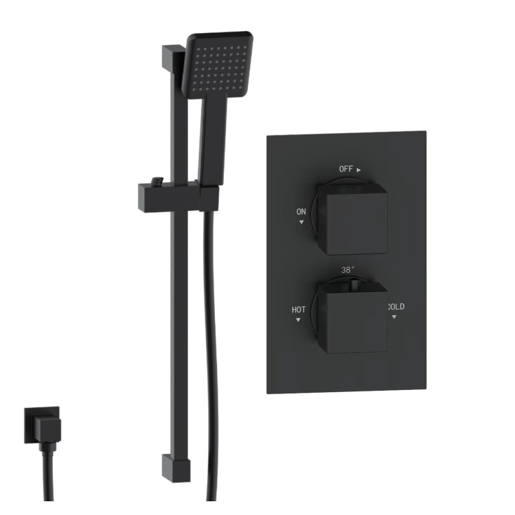 Black Single Outlet Thermostatic Mixer Shower Set with Hand Shower - Zana