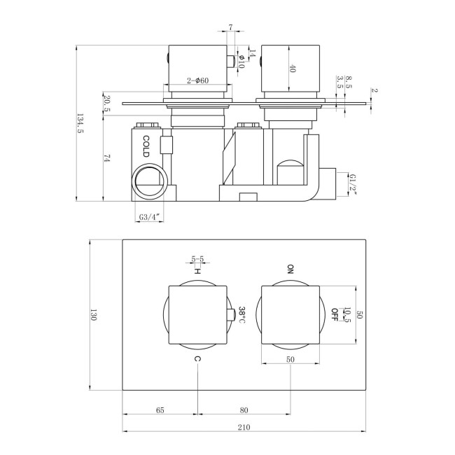 Black 1 Outlet Concealed Thermostatic Shower Valve with Dual Control - Zana