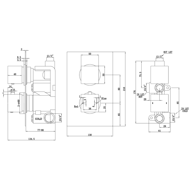 Black Single Outlet Wall Mounted Thermostatic Mixer Shower Set  - Zana