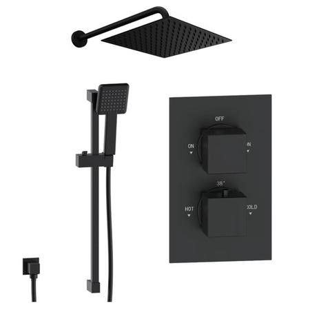 Black Dual Outlet Wall Mounted Thermostatic Mixer Shower with Hand